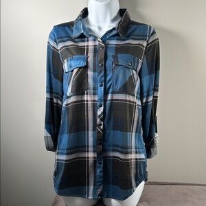 Daytrip Blue and Black Plaid Button Down Shirt